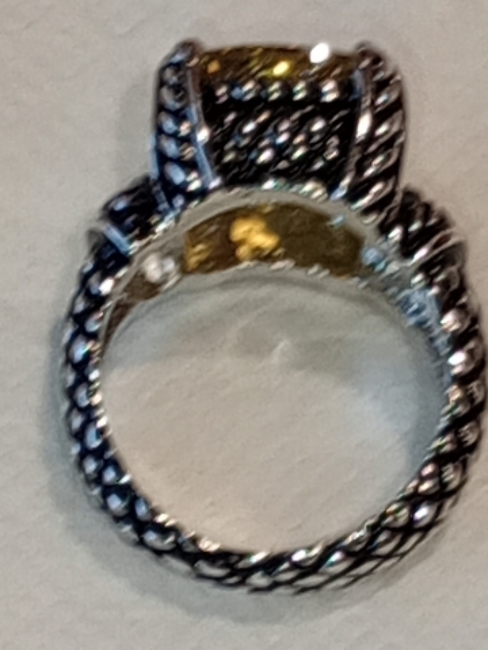 Ring Yellow/Green Cushion-Cut Gemstone Ring With PD Hallmark - Picture 12 of 15